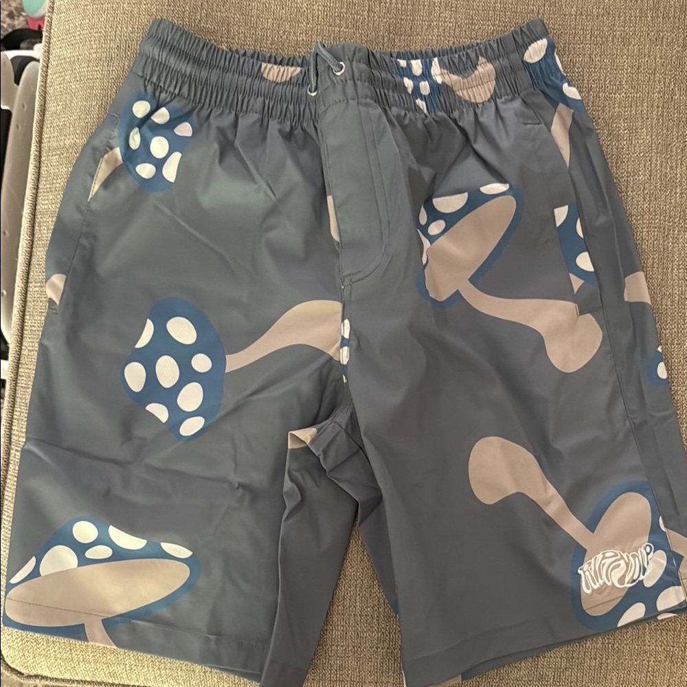 Gray Mushroom Print Swim Shorts
